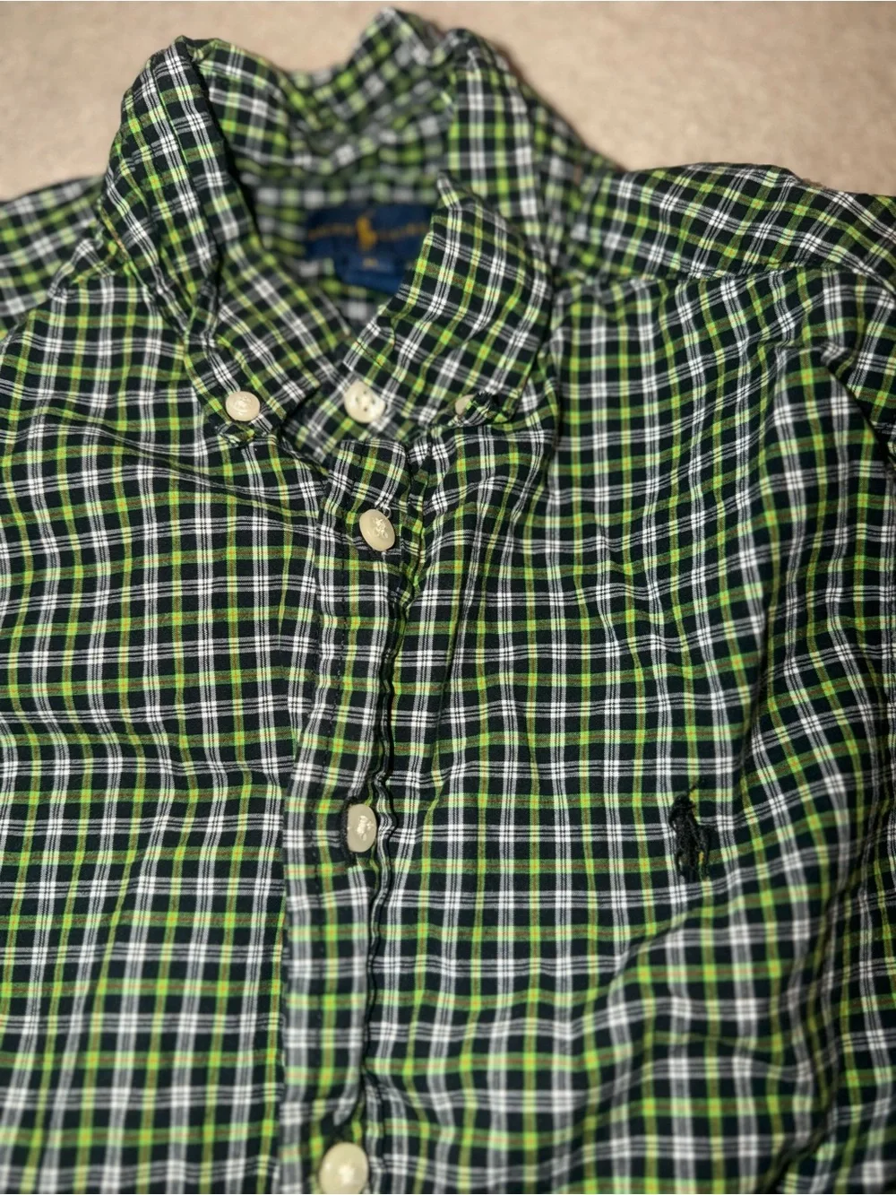 Polo Ralph Lauren Green and Black Plaid Button-Down Shirt Medium size 10-12